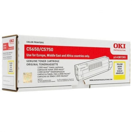 Genuine OKI C5650 43872309 Yellow Toner Cartridge 2,000 Prints