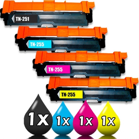 4 Pack Brother TN-251/TN-255 Compatible Toner Cartridges Set 1BK,1C,1M,1Y