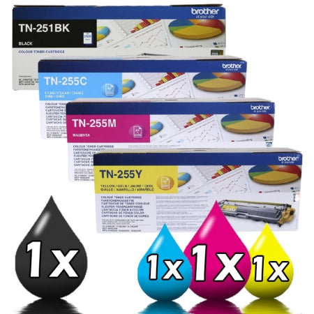 Genuine 4 Pack Brother TN251/TN255 Toners 1BK,1C,1M,1Y