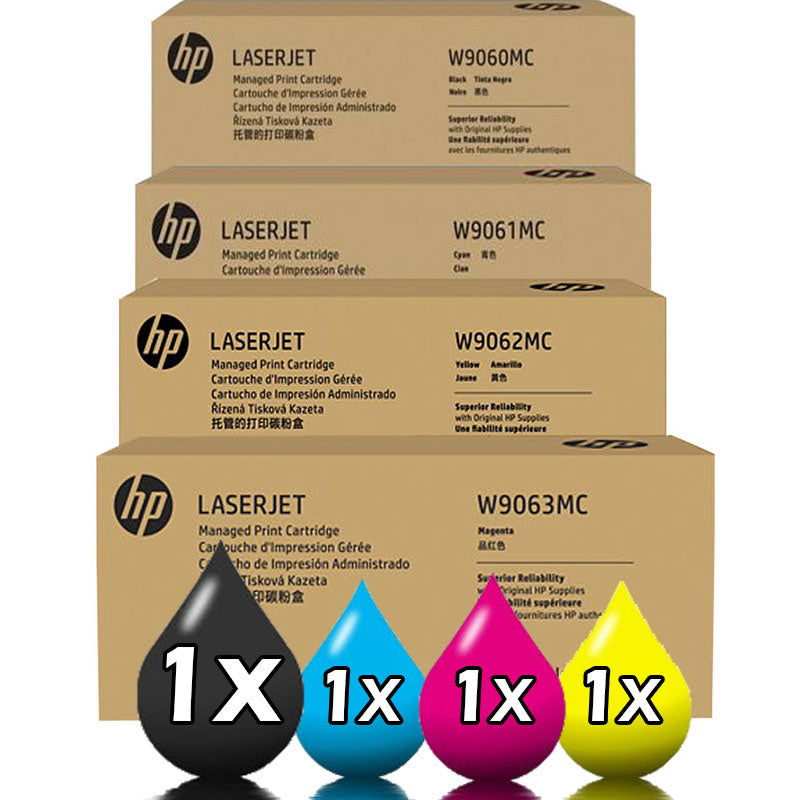 Genuine 4 Pack HP W9060MC-W9063MC Toner Cartridges 1BK,1C,1M,1Y For HP E57540c E57540dn E55040dn
