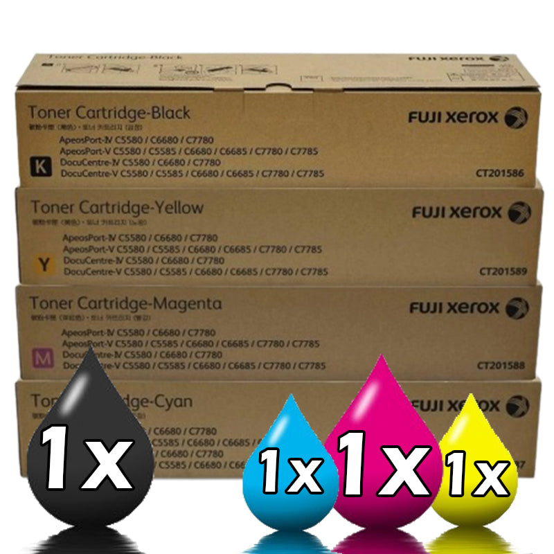 Genuine Pack Of 4 Fuji Xerox CT201586-CT201589 Toner C5580 C6680 C7780 1BK,1C,1M,1Y