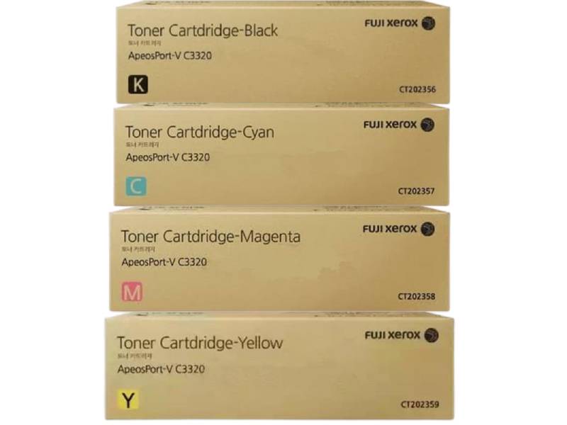 Genuine 4 Pack Fuji Xerox C3320 Toner Cartridges CT202356-CT202359 1BK,1C,1M,1Y