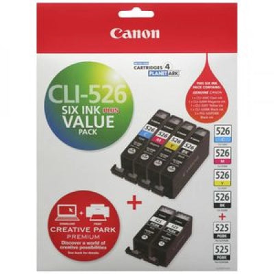 Genuine 6 Pack Canon Ink Cartridges 2BK,1C,1M,1Y,1GY (PGI525/CLI526)