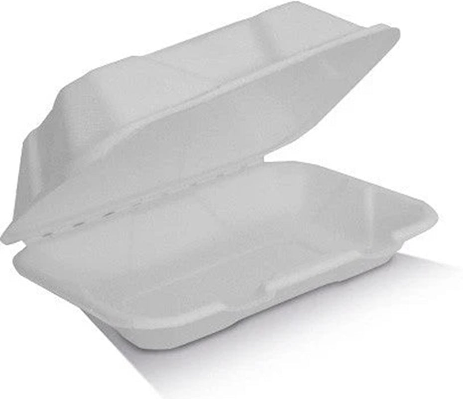 Clamshell Sugarcane 229x152x75mm (~9x6x3in) Carton of 200