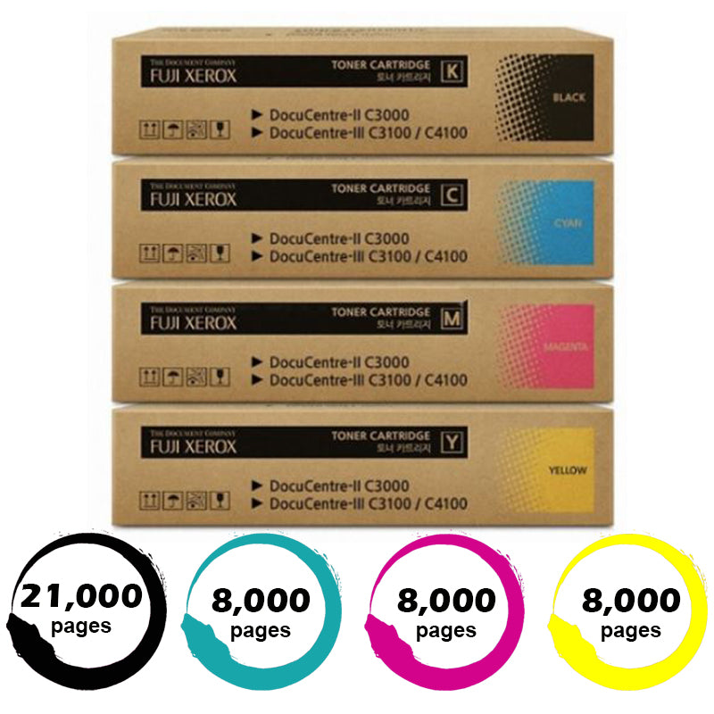 Genuine 4 Pack Fuji Xerox C3000 Toner CT200868-CT200871 1BK,1C,1M,1Y