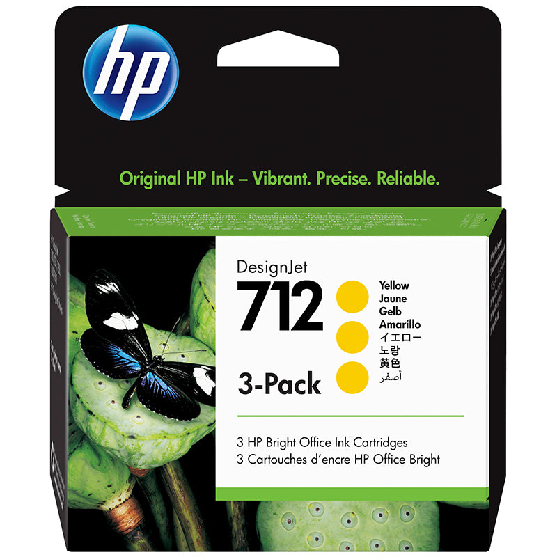 3 Pack Genuine HP 712 Yellow DesignJet Ink Cartridge 29ml