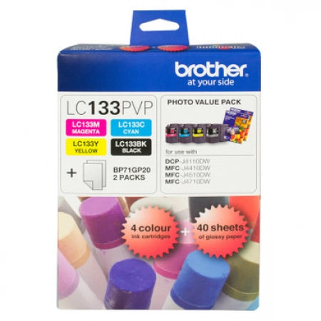 Genuine 4-Pack Brother LC-133 CMYK Ink Combo Pack