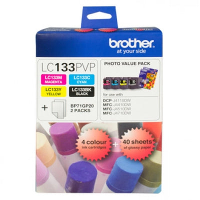 Genuine 4-Pack Brother LC-133 CMYK Ink Combo Pack