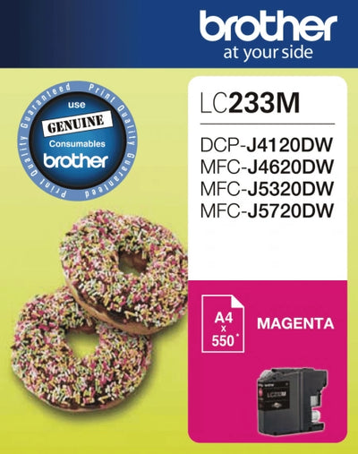 Genuine Brother LC-233M Magenta Ink Cartridge 550 Pages