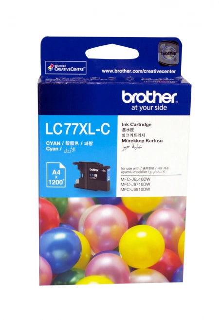Genuine Brother LC77XLC Cyan High Yield Ink Cartridge 1.2K Print Yield