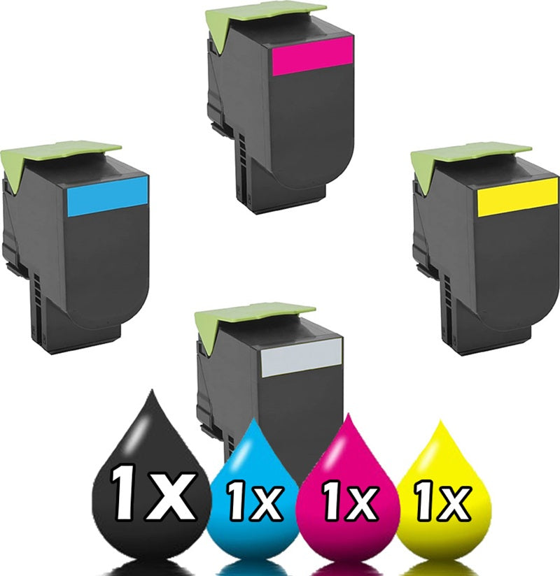 4 Pack Lexmark 808H Compatible Toner Cartridges Combo 1C,1Y,1M,1BK