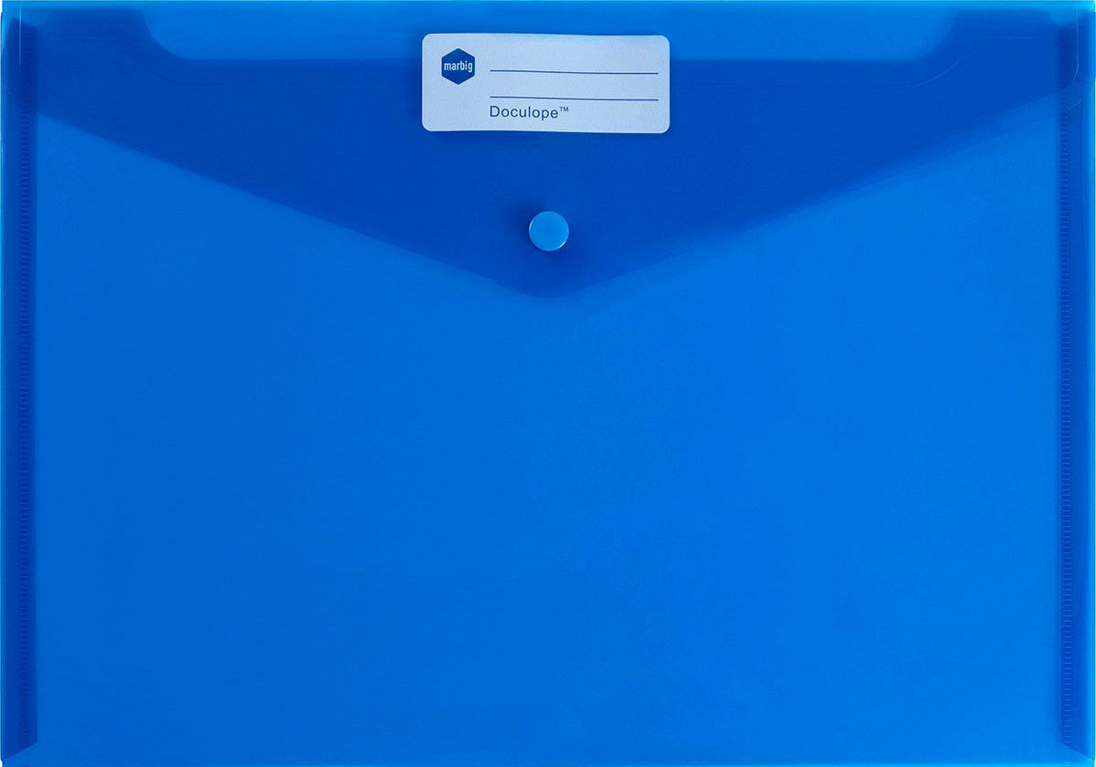 Marbig A4 Document Wallet with Button - Blue