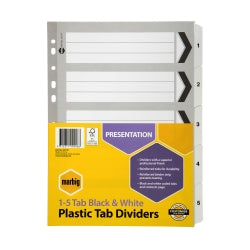 DIVIDERS MARBIG A4 MANILLA PVC 1-5 TAB BLK/WHT