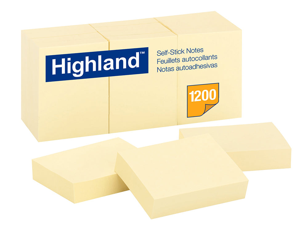 STICK ON NOTES HIGHLAND 6539 38X50 YELLOW PK12