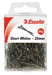 PINS SHORT WHITE ESSELTE 25MM 50G