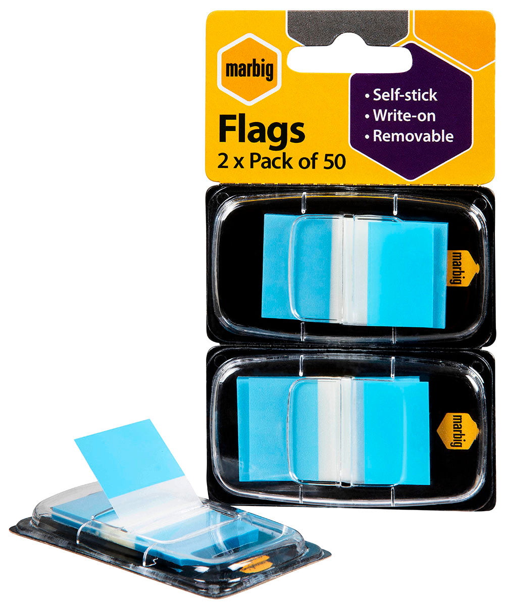 SP- FLAGS MARBIG 25 X 44MM POP-UP 2 X 50 TRANSPARENT BLUE