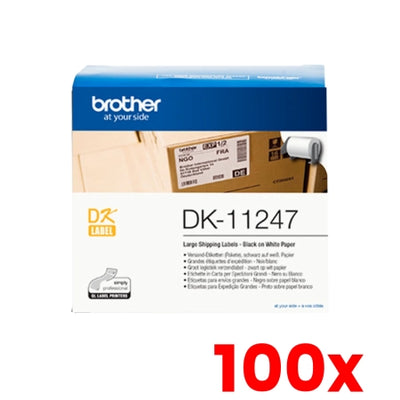 100 X Genuine Brother DK-11247 Black on White Thermal Die-Cut Shipping Label Roll 180/roll 103x164mm