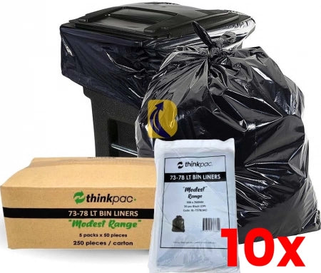 10 X 250pcs 73L-78L Black Bin Liners 16 Micron STD RANGE THICKNESS (Note: Thin Plastic Recommended for Very Light Items)