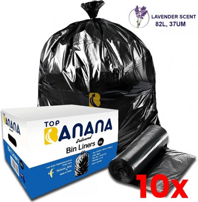 10 X Carton of 216 82L Heavy Duty Black Bin Liners - Lavender scented - 37 micron (Super Strength)