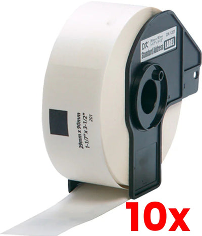 10 X Brother DK-11201 Black Text on White Thermal Die-Cut White Standard Address Label Roll Compatible 400/Roll 29mm x 90m