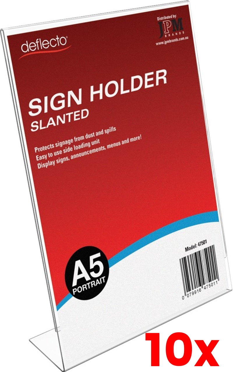 10 X Deflecto A5 Sign Single Sided Slanted Document Holder Portrait 47501