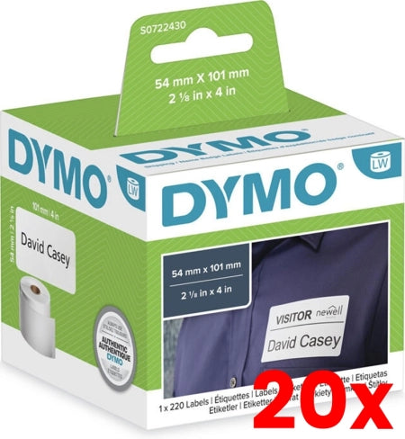 20 X Dymo SD99014 S0722430 White Shipping and Badge Thermal Ship Label Roll 54mm x 101mm - 220 labels per roll
