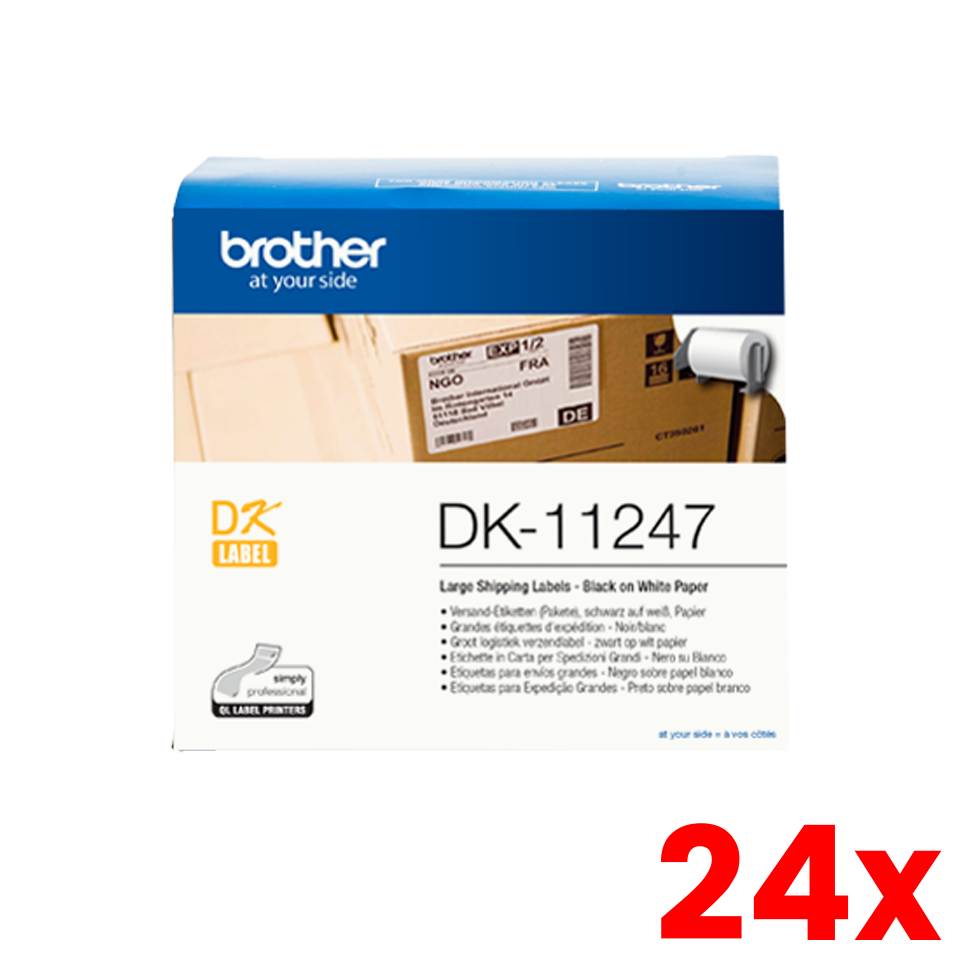24 X Genuine Brother DK-11247 Black on White Thermal Die-Cut Shipping Label Roll 180/roll 103x164m