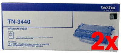 2 X Genuine Brother TN3440 Black Toner Cartridge 8,000 Pages