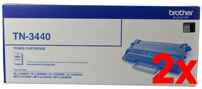 2 X Genuine Brother TN3440 Black Toner Cartridge 8,000 Page