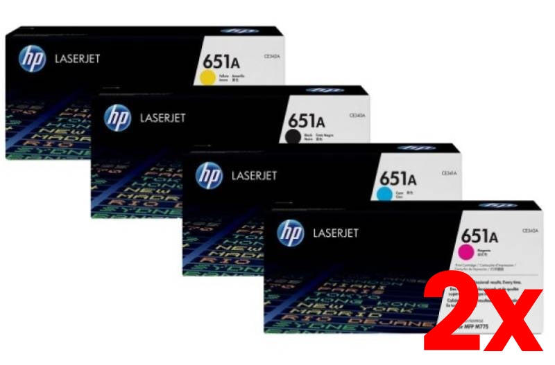 2 X Genuine 4 Pack HP 651A Toner Cartridges 1BK,1C,1M,1Y (CE340A-CE343A)