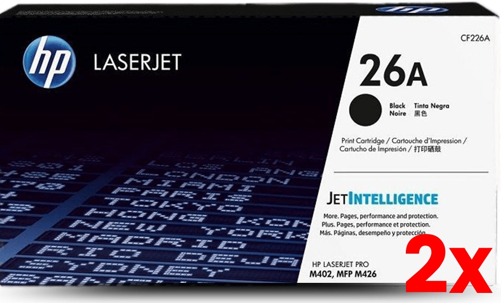 2 X Genuine HP 26A CF226A Black Toner Cartridge 3,100 Page