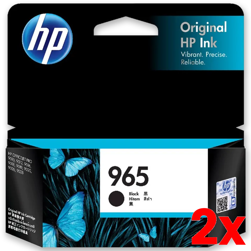 2 X Genuine HP 965 Black Ink Cartridge 1,000 Prints 3JA80AA