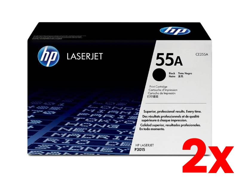 2 X Genuine HP 55A CE255A Black Toner Cartridge 6,000 Page