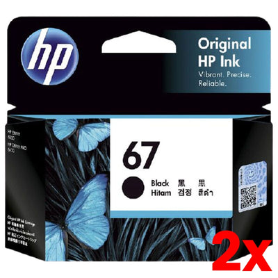 2 X Genuine HP 67 Black Ink Cartridge 3YM56AA 120 page