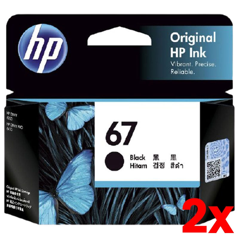 2 X Genuine HP 67 Black Ink Cartridge 3YM56AA 120 page