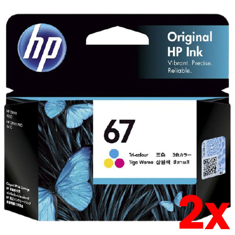 2 X Genuine HP 67 Tricolour Ink Cartridge 3YM55AA 100 page