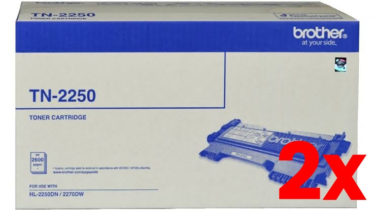 2 X Genuine Brother TN2250 Toner Cartridge 2600 Print