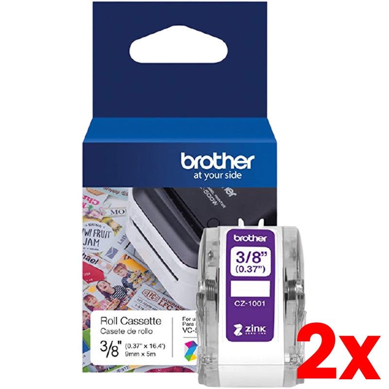 2 X Brother CZ-1001 3/8 Colour Continuous Label Roll Cassette 9mm x 5