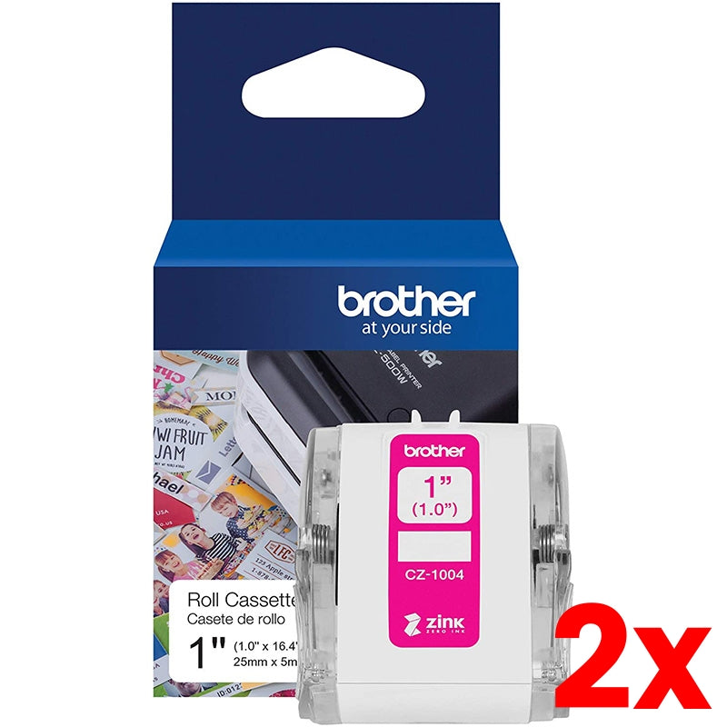 2 X Brother CZ-1004 1inch Colour Continuous Label Roll Cassette 24mm x 5