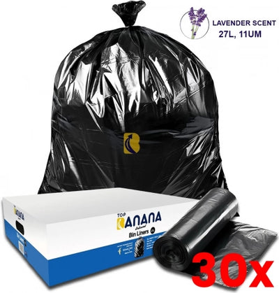 30 X Carton of 2000 27L Black Bin Liners - Lavender scented - 11 micron (Standard Strength)