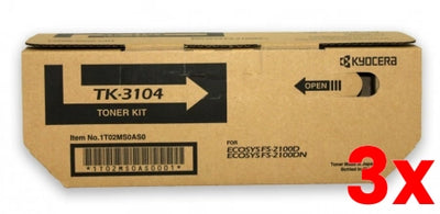 3 X Genuine Kyocera TK3104 Black Toner Cartridge FS2100 M3540 M3040 12,500 Pages