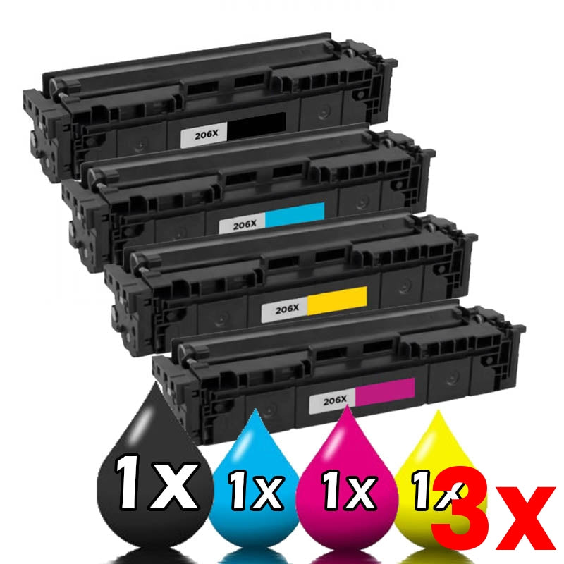 3 X Pack of 4 HP 206X Toner Cartridges W2110X-W2113X Compatible 1BK,1C,1M,1Y