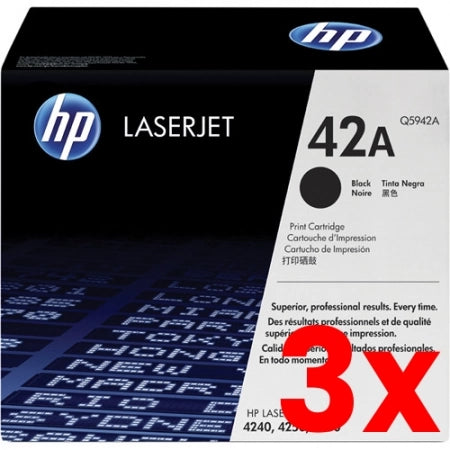 3 X Genuine HP 42A Q5942A Black Toner Cartridge 10,000 Prints