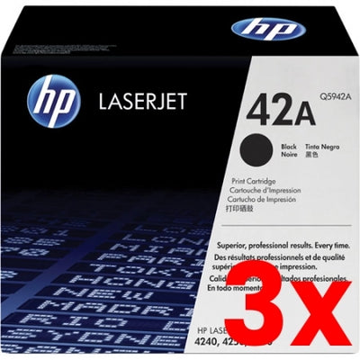 3 X Genuine HP 42A Q5942A Black Toner Cartridge 10,000 Prints