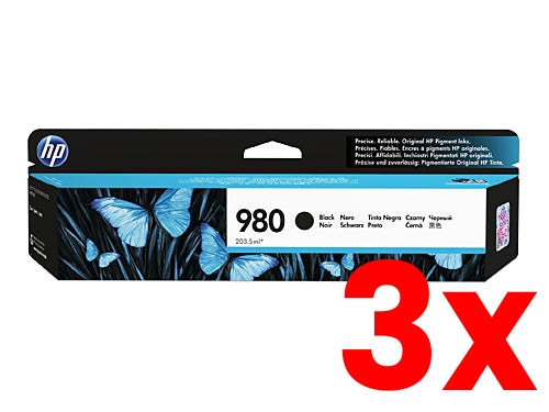 3 X Genuine HP 980 Black Ink Cartridge D8J10A 10,000 Print