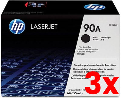 3 X Genuine HP 90A CE390A Black Toner Cartridge 10,000 Prints
