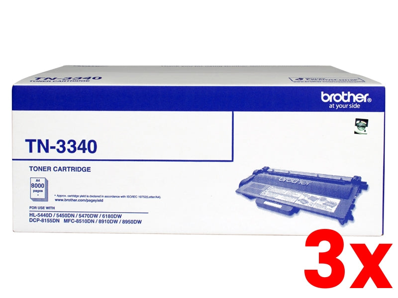 3 X Genuine Brother TN3340 Toner Cartridge 8K Print Yield