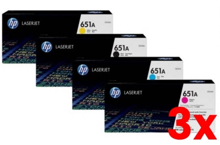 3 X Genuine 4 Pack HP 651A Toner Cartridges 1BK,1C,1M,1Y (CE340A-CE343A)