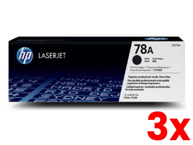 3 X Genuine HP 78A CE278A Black Toner Cartridge 2,100 Print