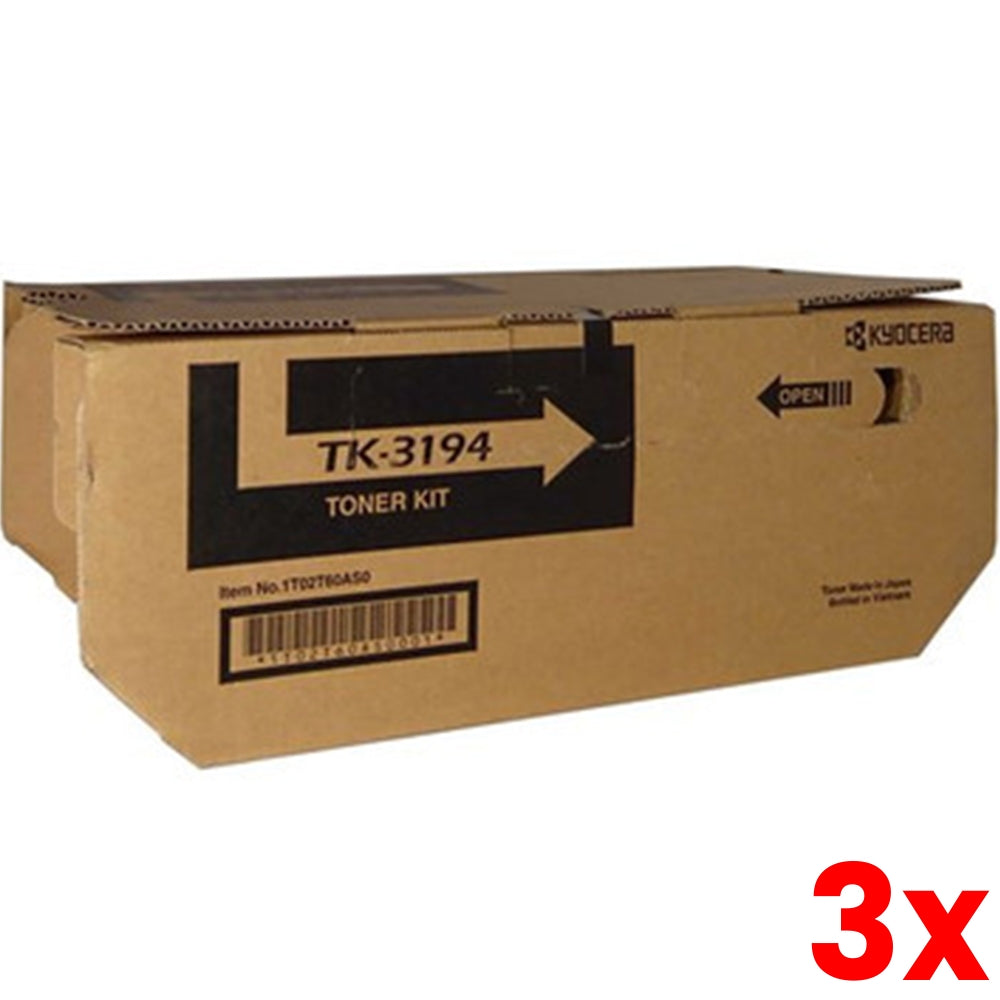 3 X Genuine Kyocera TK3194 Black Toner Cartridge 25,000 Page